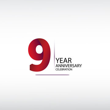 9 years anniversary celebration logotype. anniversary logo with red, vector design for celebration, invitation card, and greeting card