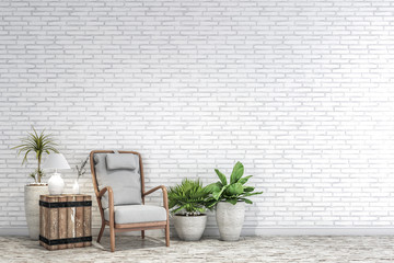 the furniture in front of the white  brick wall..design concept.