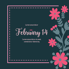 Simple shape Pattern of leaf and pink floral frame, for beautiful 14 February invitation card design. Vector