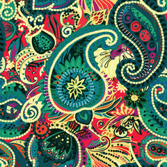 Naklejka premium Original traditional oriental vintage paisley pattern in a modern version.