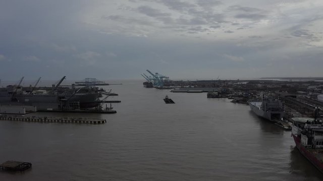 Busy port on a cloudy day in Mobile Alabama