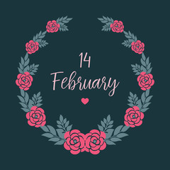 Invitation card wallpaper design for 14 February, with beautiful leaf and flower frame. Vector