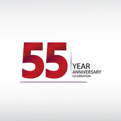 55 years anniversary celebration logotype. anniversary logo with red, vector design for celebration, invitation card, and greeting card