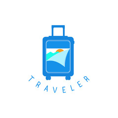 The logo of a backpacker traveling around the world.