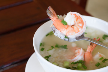Rice soup with shrimp,