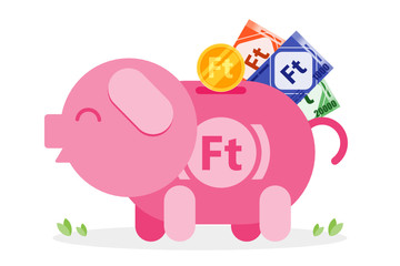 Saving Hungarian Forint coin and money to piggy bank vector illustration flat design. Economy and financial concept element.  Can be used for web and mobile, infographic and print.