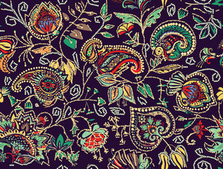 Decorative seamless floral pattern for fabric, tapestry, wallpaper and backgrounds in the style of a traditional oriental paisley pattern.