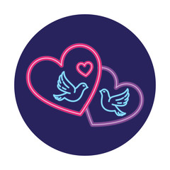 doves with heart in neon light, valentine day