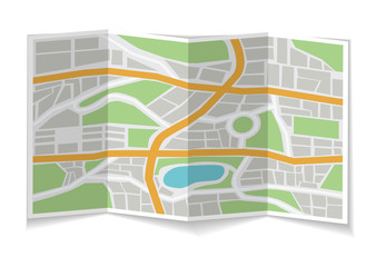 Folded city map. 3d illustration
