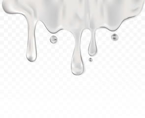 Silver frosting dripping horizontal border transparent vector background
