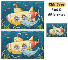 Find 10 differences. Funny cartoon game for kids, with solution. Vector illustration with separate layers.