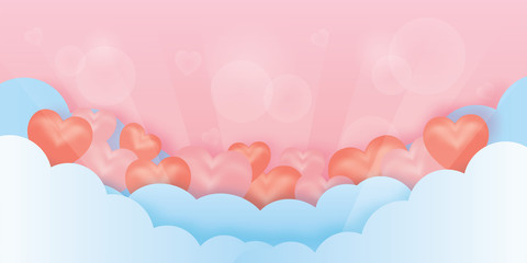 Valentine with 3D Hearts and cute cupid in pink background. vector illustration