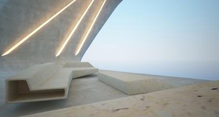 Abstract architectural concrete interior of a modern villa. 3D illustration and rendering.