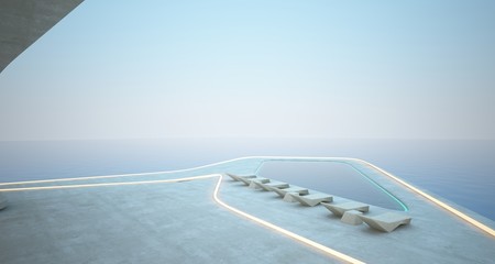 Abstract architectural concrete interior of a modern villa. 3D illustration and rendering.