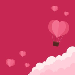 Love valentines day with heart balloon and clouds. Romantic valentines day. Design illustration.