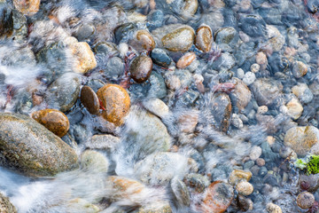 Overhead shot of smooth river rocks