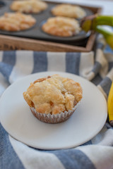 Homemade banana muffins on the wooden table