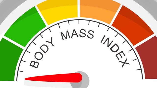 Body mass index meter read high level result. Color scale with arrow from red to green. The measuring device. Colorful infographic gauge element. 3D rendering