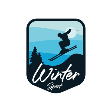 skiing silhouette winter sport badge clip art preview