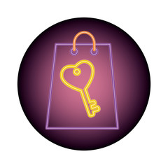 shopping bag in neon light, valentines day vector illustration design