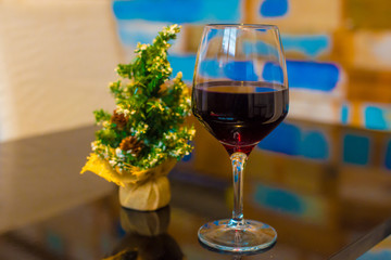 Red Wine at the restaurant in Barcelona, Spain. Barcelona is known as an Artistic city located in the east coast of Spain..