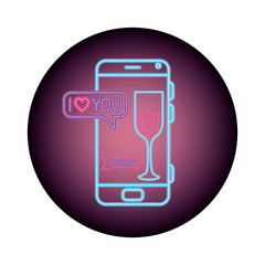 smartphone with speech bubble in neon light, valentines day vector illustration design