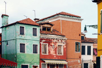 Facades of old traditional colorful houses