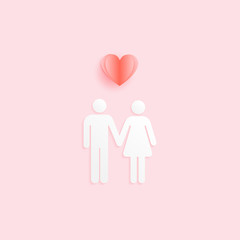 Valentines Day Men and Women happy with love. Vector illustration style.