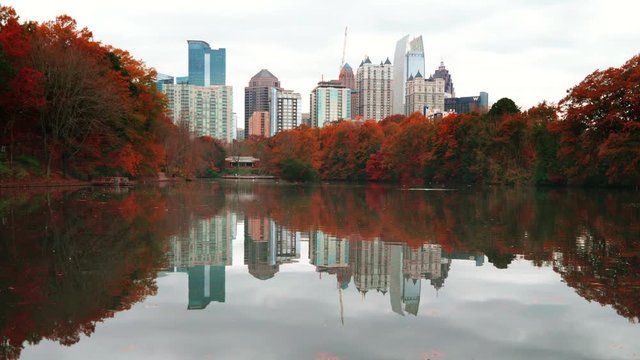 Atlanta, Georgia Skyline, Cityscape Over Lake Clara Meer in Piedmont Park