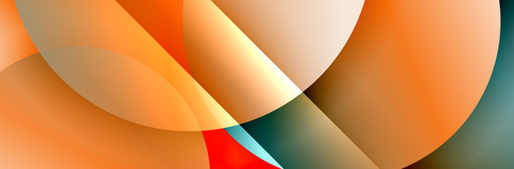 Dynamic trendy geometrical abstract background. Circles, round shapes 3d shadow effects and fluid gradients. Modern overlapping round forms