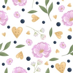 Valentine's day vector seamless pattern with romantic elements. Vector illustration.