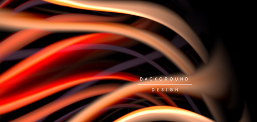 Abstract silk smooth lines on black, multicolored liquid fluid rainbow style waves on black