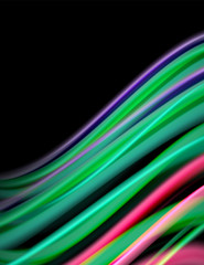 Silk smooth lines on black, liquid fluid color waves. Vector Illustration