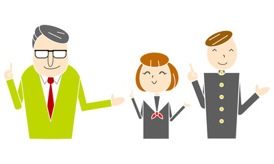 教師と生徒たち　指さす