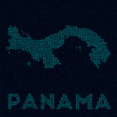 Panama tech map. Country symbol in digital style. Cyber map of Panama with country name. Radiant vector illustration.