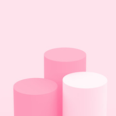 3d white pink rose cylinder podium minimal studio background. Abstract 3d pastel color geometric shape object illustration render. Display for cosmetic perfume fashion product.