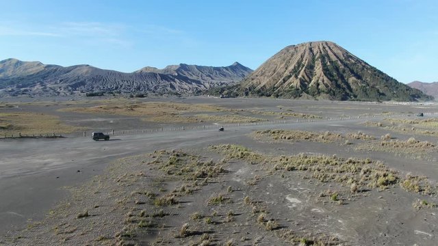 Cinematic 4k aerial video with smooth motion of mount Bromo Volcano on Java, Indonesia 