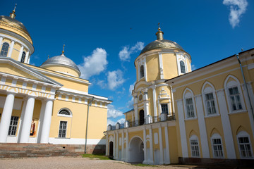 Fototapeta na wymiar Church of the Nile Stolobensky. Nilo-Stolobenskaya Pustyn. Is situated on Stolobny Island in Lake Seliger. Tver region, Russia