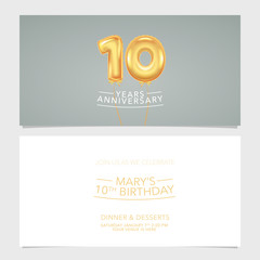 10 years anniversary invitation card vector illustration. Double sided graphic design template