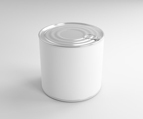 Metal tin can packaging. Metal container for food products on white backround. 3D illustration. 3D rendering.