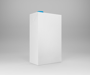 Milk and juice packaging. Paper box pack mockup. White carton package on white background. 3D illustration. 3D rendering.