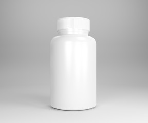 Plastic bottle for capsule, vitamin and pills isolated on a white background. 3D illustration