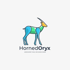 Vector Logo Illustration Horned Deer Line Art