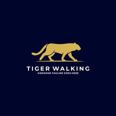 Vector Logo Illustration Tiger Walking Silhouette