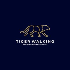 Vector Logo Illustration Tiger Walking Line Art