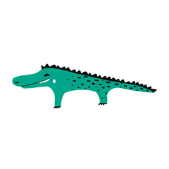 Fototapeta premium Cute cartoon crocodile in doodle vector style. Simple and adorable smiling alligator illustration.