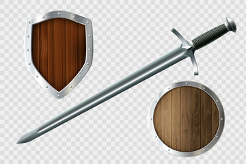 Sword and set of shields. Coat of arms.