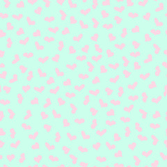 many pink hearts of different shapes on a cyan background. seamless pattern