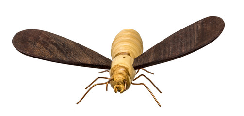 Model of a turned wood bee with dark wings