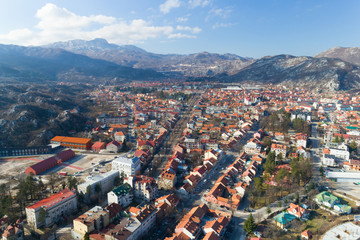 Aerial view of Cetinje town in Montenegro